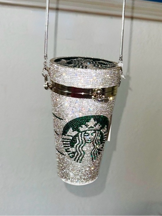 Starbucks Handbags - Starbucks Crystal Embellished Bag. Silver Crossbody. Satin interior. Stunning